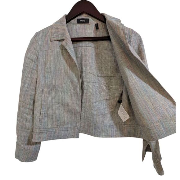 Theory Shrunken Linen Blend Multi-Stripe Cropped Jacket Women's XS Petite - Picture 4 of 8